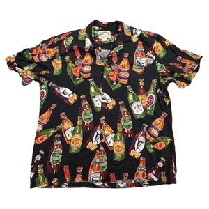 Paradise Found Shirt Mens L Black Short Sleeve Button Up Rayon Bottle Print